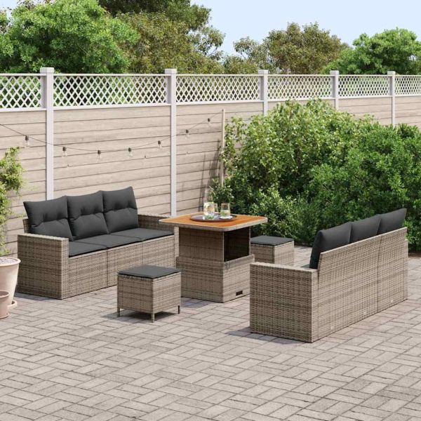 Градински Софа Комплект 9 бр. 6-Брой места Сив полиратан