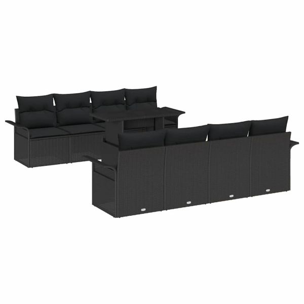 Градински Софа Комплект с възглавница 9 pcs Черно полиратан
