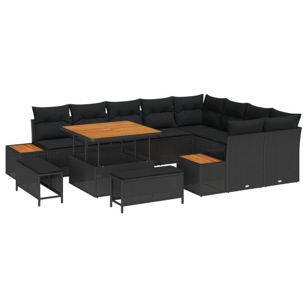 Градински Софа Комплект с възглавница 12 pcs Черно