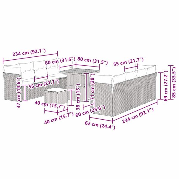 Градински Софа Комплект 11 pcs Сив полиратан