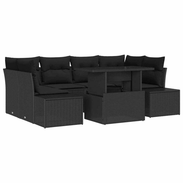 Комплект дивани с възглавница 7 pcs Черно полиратан