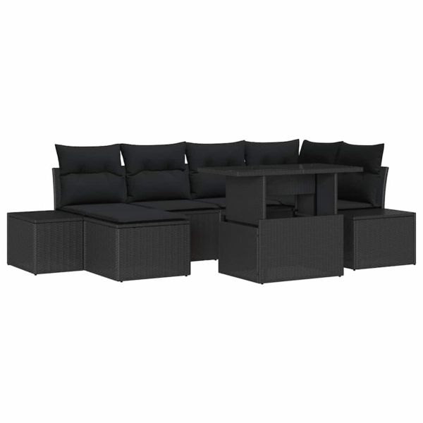 Градински Софа Комплект с възглавница 7 pcs Черно