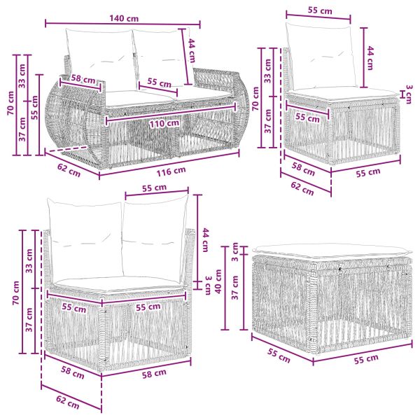 Градински Софа Комплект 12 pcs Черно полиратан