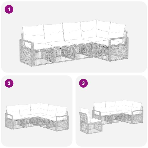 Градински Софа Комплект 5 pcs Черно полиратан