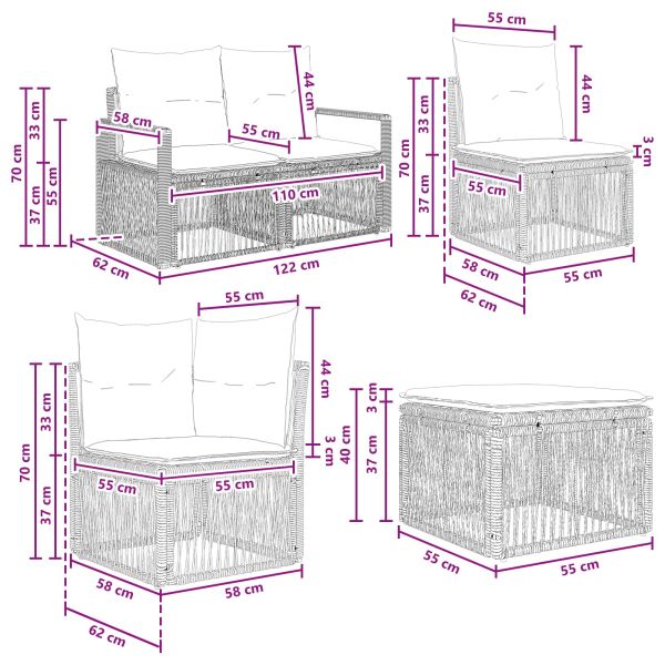 Градински Софа Комплект 8 pcs Черно полиратан