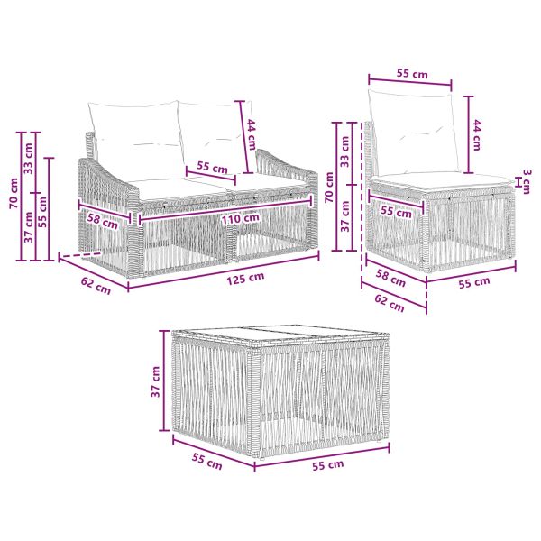 Градински Софа Комплект 4 pcs Сиво полиратан
