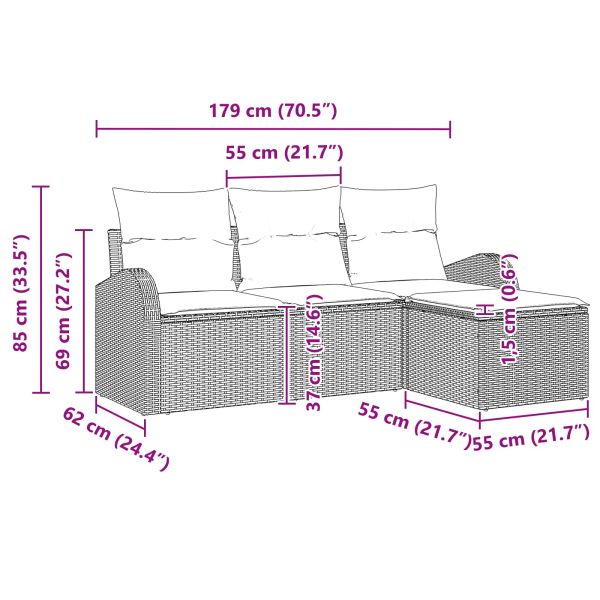 Комплект дивани 4 бр. Кафяво и червено полиратан