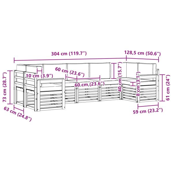 Комплект дивани за открито 6 бр. Бял и Бежов Полиестер