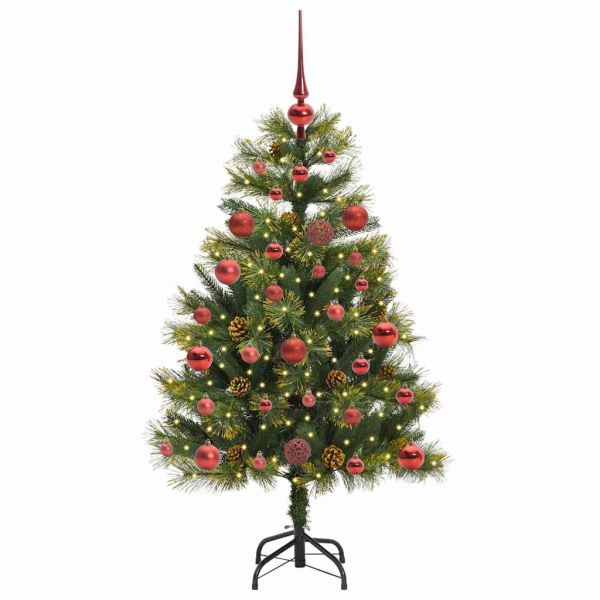 Изкуствена коледна елха с хингед и шишарки Зелен 120 cm