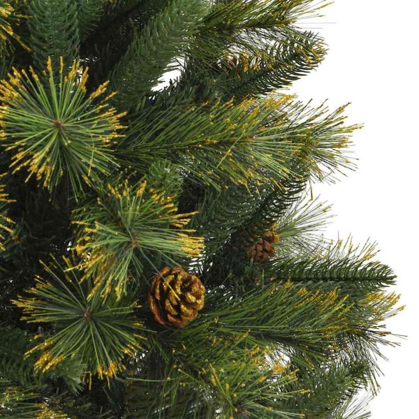Изкуствена коледна елха с хингед и шишарки Зелен 120 cm
