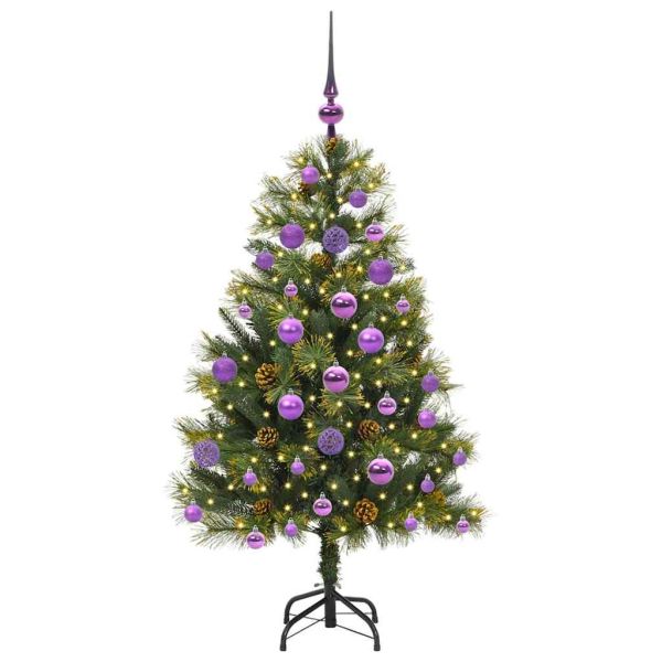 Изкуствена коледна елха с хингед и шишарки Зелен 120 cm