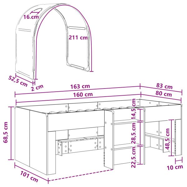 Легло с тунел 4 pcs Бяло Инженерна дървесина
