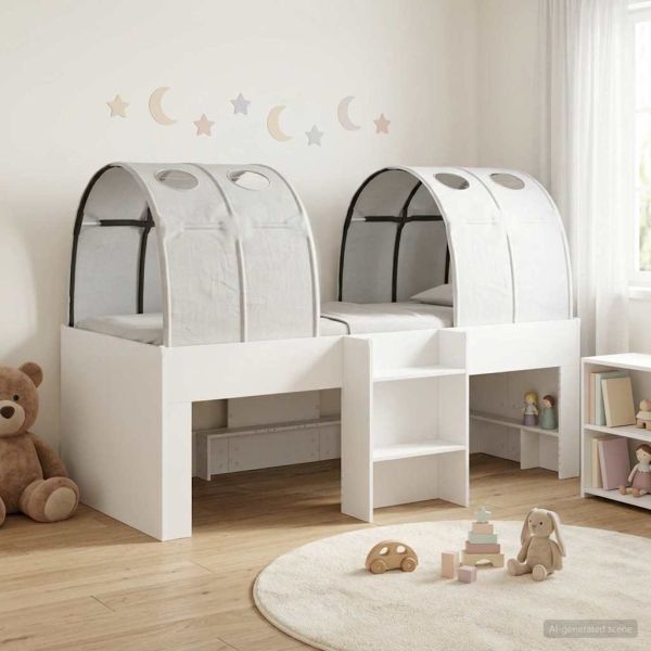 Легло с тунел 4 pcs Бяло Инженерна дървесина