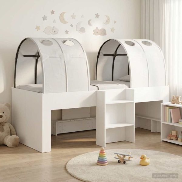 Легло с тунел 4 pcs Бяло Инженерна дървесина