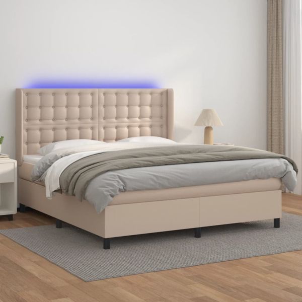 Боксспринг легло с матрак LED капучино 160x200 см