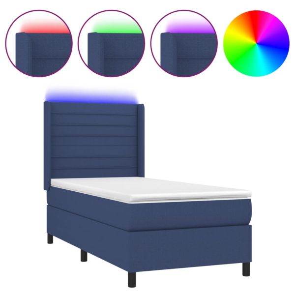 Боксспринг легло с матрак и LED, синя, 90x190 см, плат