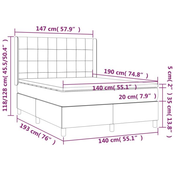 Боксспринг легло с матрак, черно, 140x190 см, кадифе
