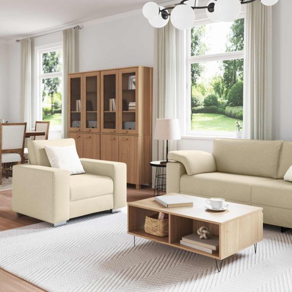 Диван 3 pcs Крем 219 x 80 x 82 см Ленена смесена тъкан