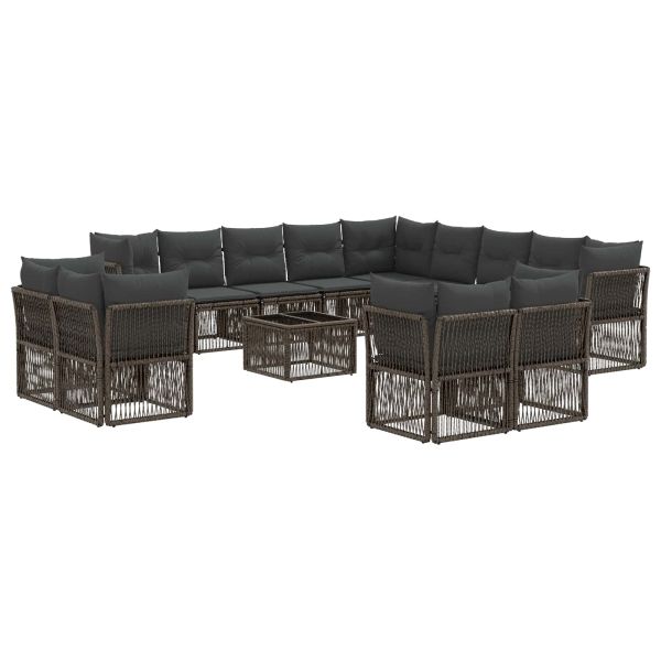 Градински Софа Комплект 14 pcs Сиво полиратан