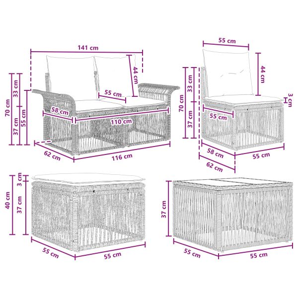 Градински Софа Комплект 8 pcs Сиво полиратан