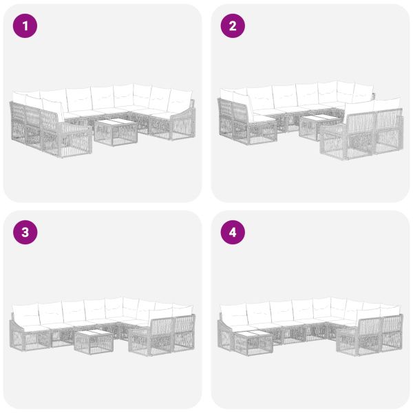 Градински Софа Комплект 10 pcs Сиво полиратан
