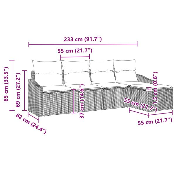 Комплект дивани с възглавница 5 pcs Черно полиратан