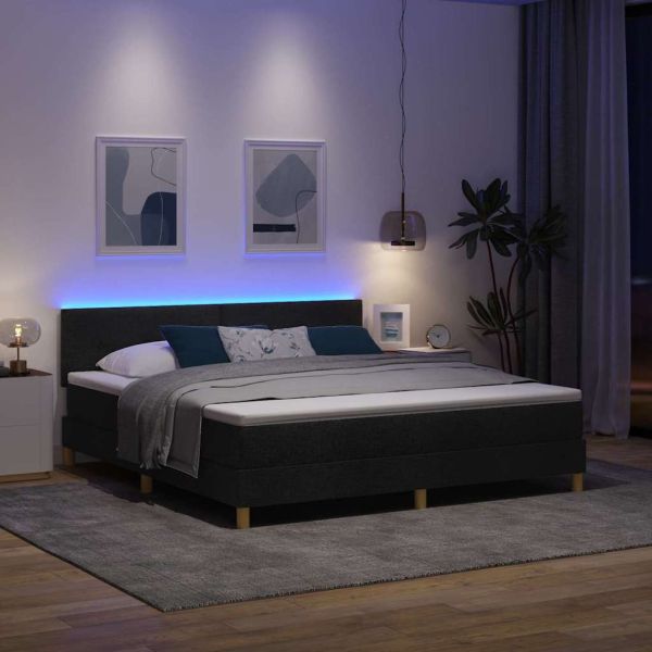LED кутия за пружини с легло Черен 180 x 200 cm текстил