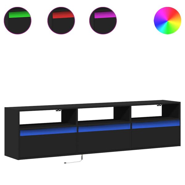 Стенен ТВ шкаф с LED, черен, 180x31x45 см