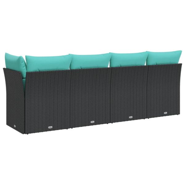 Градински диван с възглавници, 4 места, черен, полиратан