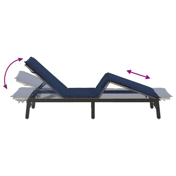 Шезлонг с възглавница, сив, полиратан