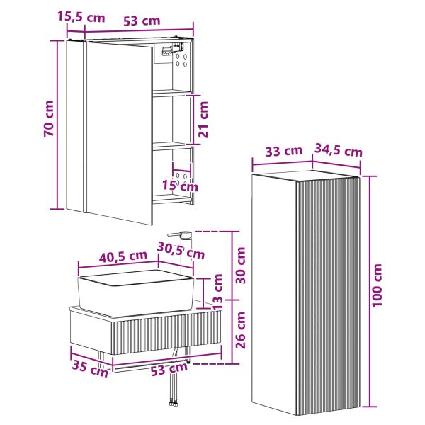 Комплект мебели за баня 4 pcs Старо дърво