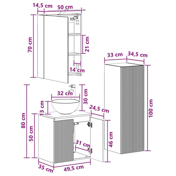 Комплект мебели за баня 4 pcs Опушен дъб