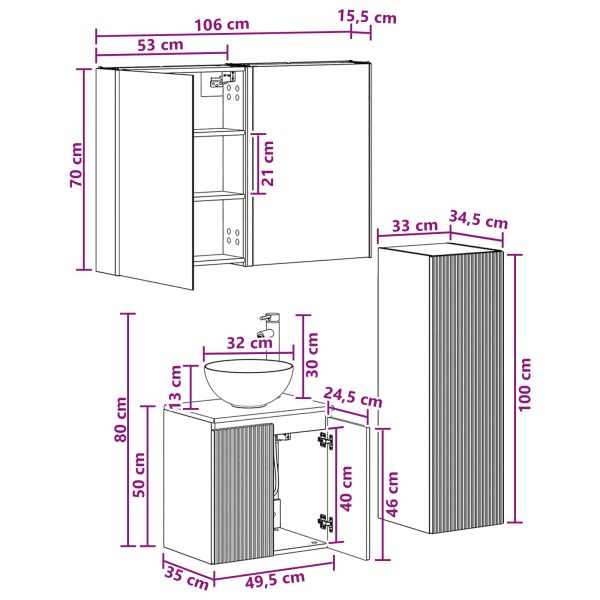 Комплект мебели за баня 4 pcs Опушен дъб