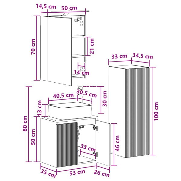 Комплект мебели за баня 4 pcs Опушен дъб