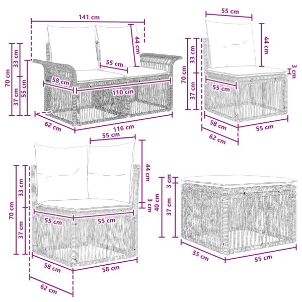 Градински Софа Комплект 7 pcs Сиво полиратан