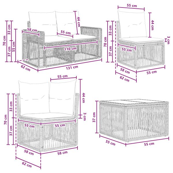 Градински Софа Комплект 7 pcs Сив и тъмен сив полиратан