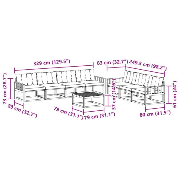 Комплект дивани за открито 8 pcs Бяло и черно