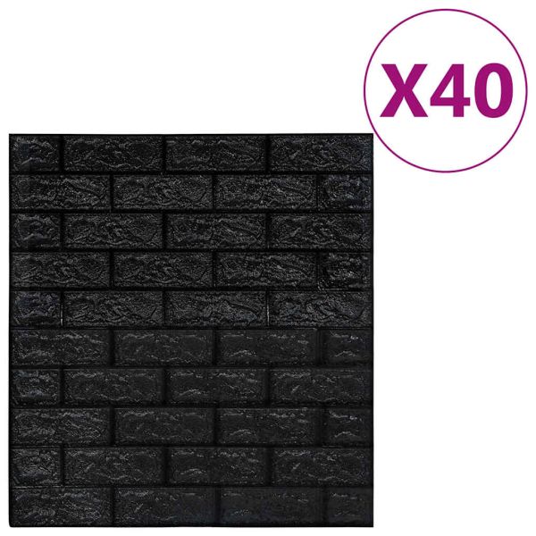 3D тапети Тухли, самозалепващи се, 40 бр, черни