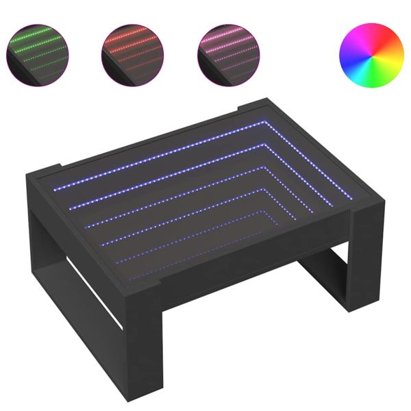 Маса за кафе с Infinity LED, черна, 70x53x30 см