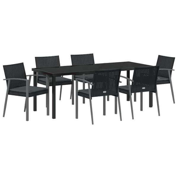 Комплект за хранене в градината 7 pcs Черен и Сив ПЕ ратан