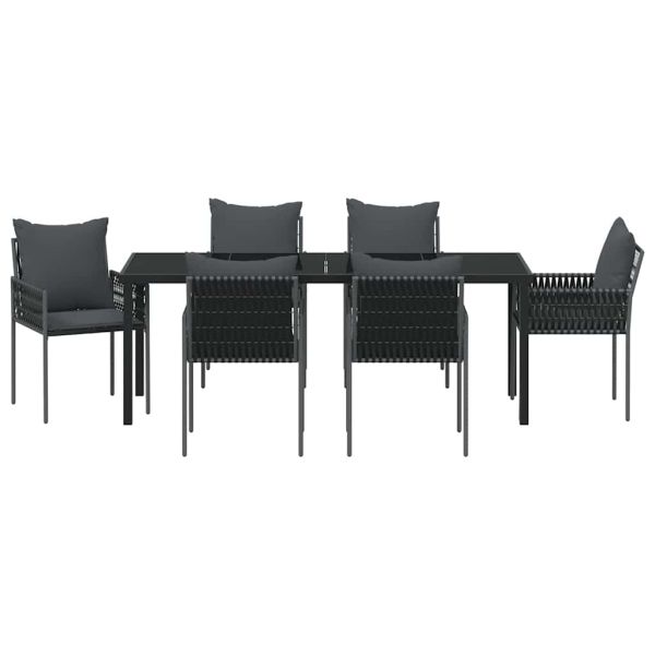 Комплект за хранене в градината 7 pcs Черен и Сив ПЕ ратан