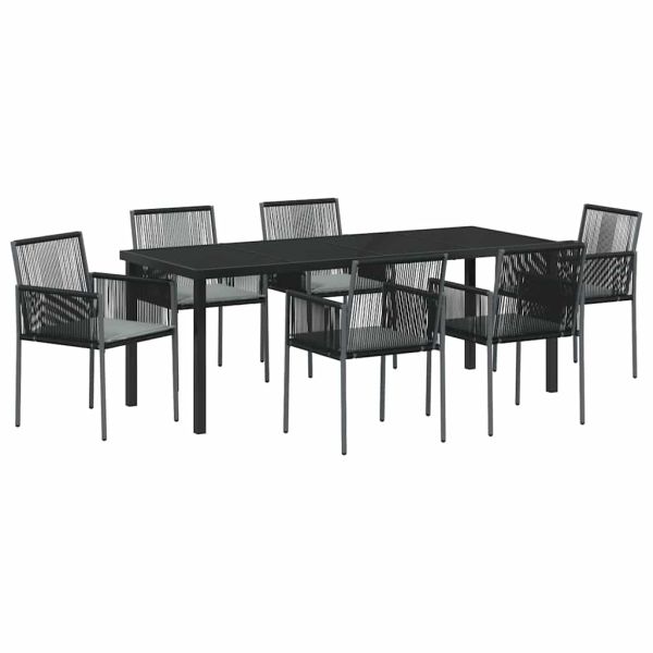Комплект за хранене в градината 7 pcs Черно ПЕ ратан
