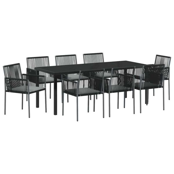 Комплект за хранене в градината 9 pcs Черно ПЕ ратан