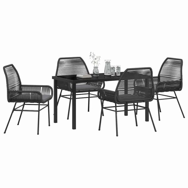 Комплект за хранене в градината 5 бр. Черно полиратан