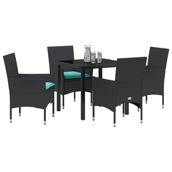 Комплект маса и столове 5 pcs Черно ПЕ ратан