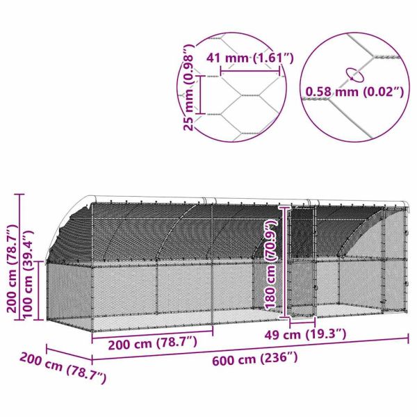 Клетка за пилета 3 бр. Сребристо 600 x 200 x 200 см