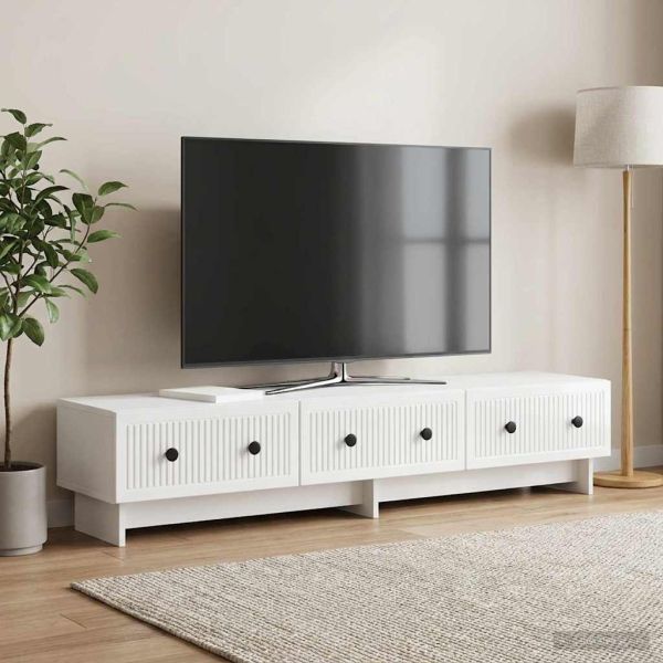 ТВ шкаф Бял гланц 147 x 34,5 x 30 см Инженерна дървесина