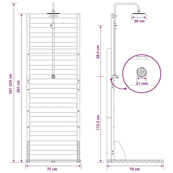 Външен душ 225 cm Натурално