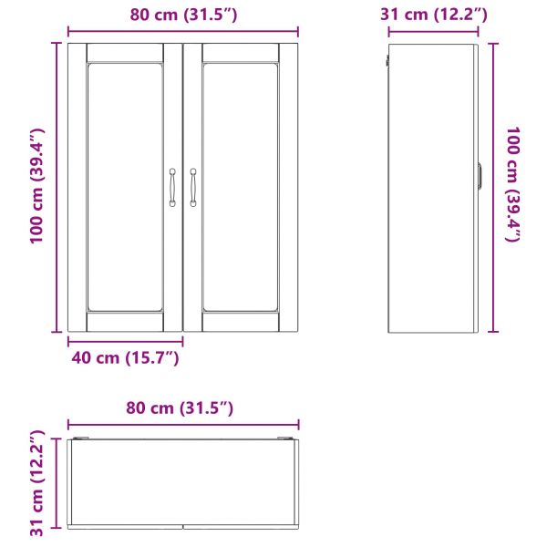 Стенен стъклен шкаф LUCCA Опушен дъб 80 x 31 x 100 см