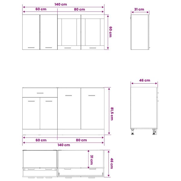 Кухненски единица Lyon 4 pcs Черен дъб Инженерна дървесина